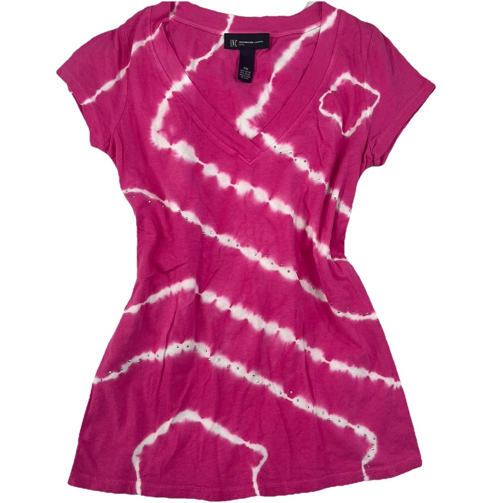 INC International Concepts Rhinestones Pink Tie Dye T-Shirt Size PM Y2K